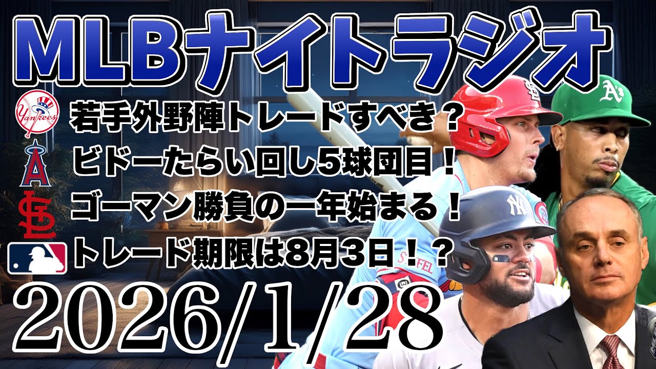 【MLBナイトラジオ#370】ヤンキースの若手外野陣どうする？ビドーたらい回しで5球団目！Dバックスとツインズの現状確認！ゴーマン勝負の一年！トレード期限！など#mlb #メジャー #メジャーリーグ