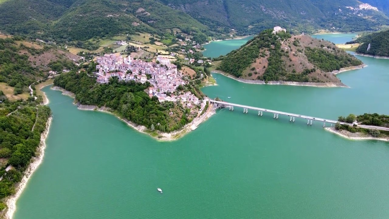 CASTEL DI TORA, LAGO DEL TURANO FOOTAGE DRONE 4K