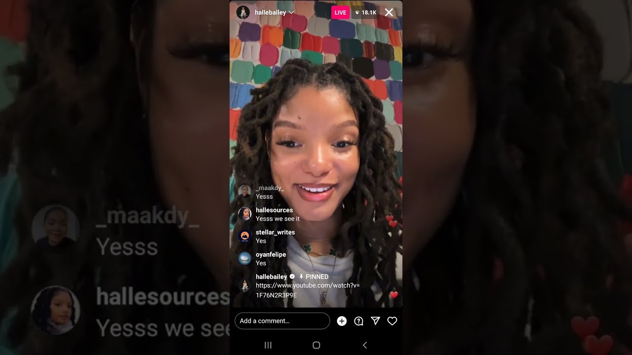 Halle Bailey Instagram Live Angel premiere 8-3-2023 with comments