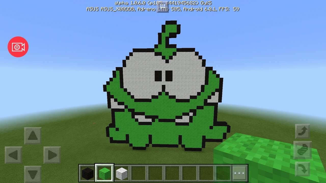 Minecraft Tutorial : How To Make Om Nom Pixel Art.(Cut The Rope)