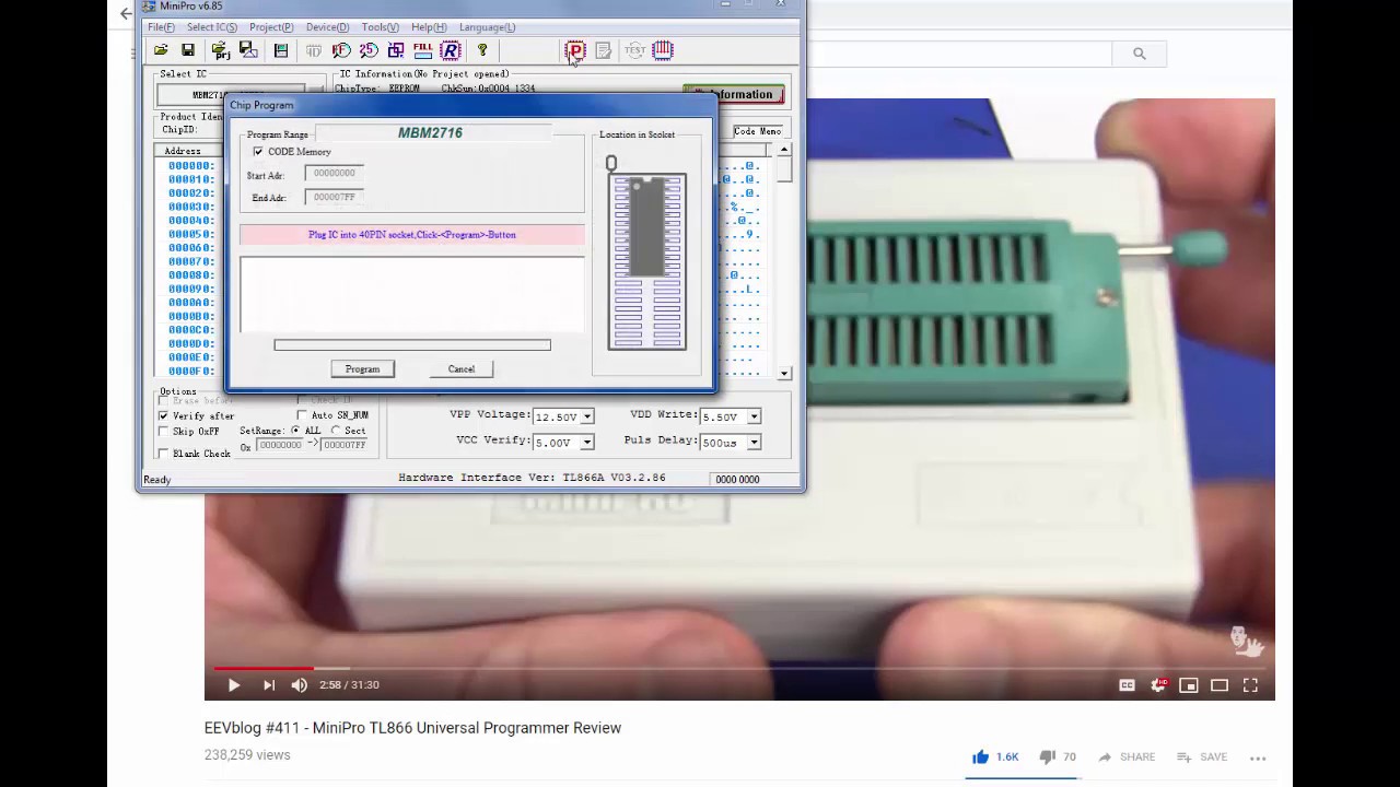 MiniPro TL866A Programming MBM2716 EPROM with Errors?