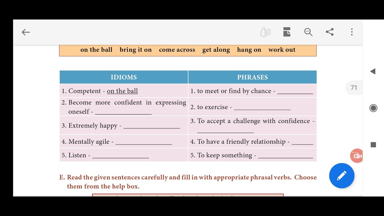 10 th English book idioms and phrases page number 66 &67