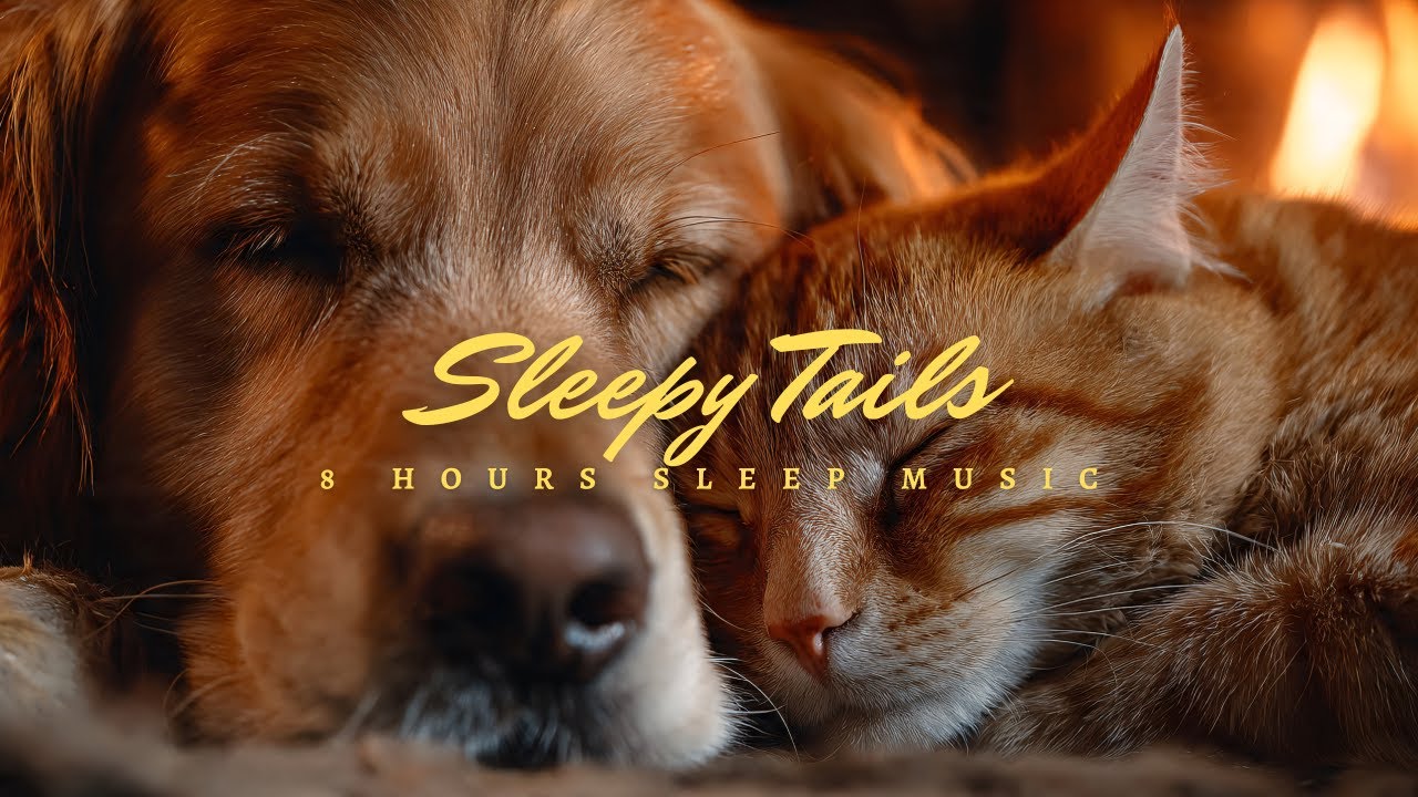 Sleepy Tails — Cozy Fireplace Night | 8 Hours Relaxing Music for Dog & Cat Lovers
