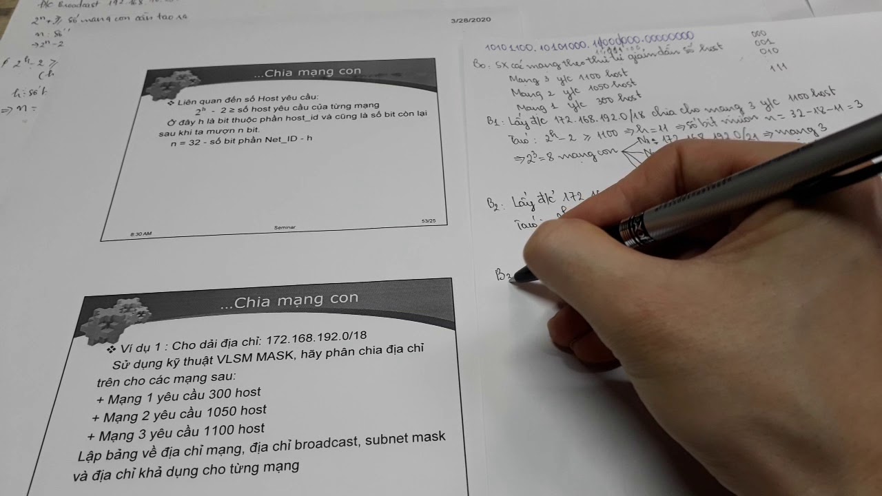 B&agrave;i to&aacute;n chia mạng con với phương ph&aacute;p VLSM k&egrave;m theo lời giải chi tiết