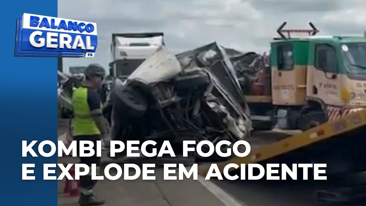 Kombi explode e carro fica retorcido após serem prensados por caminhão; três pessoas morreram