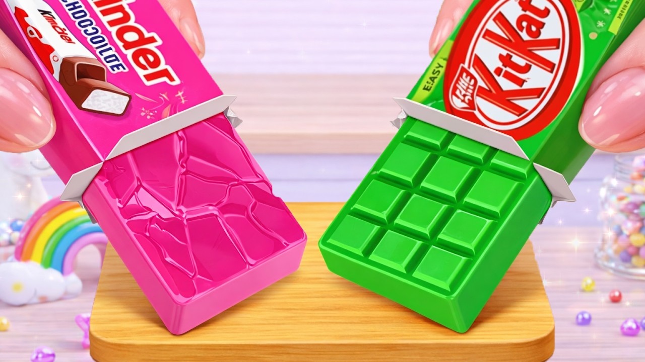 Pink Kinder vs Matcha KitKat Chocolate 🍫 Which One Breaks Better? | Satisfying ASMR