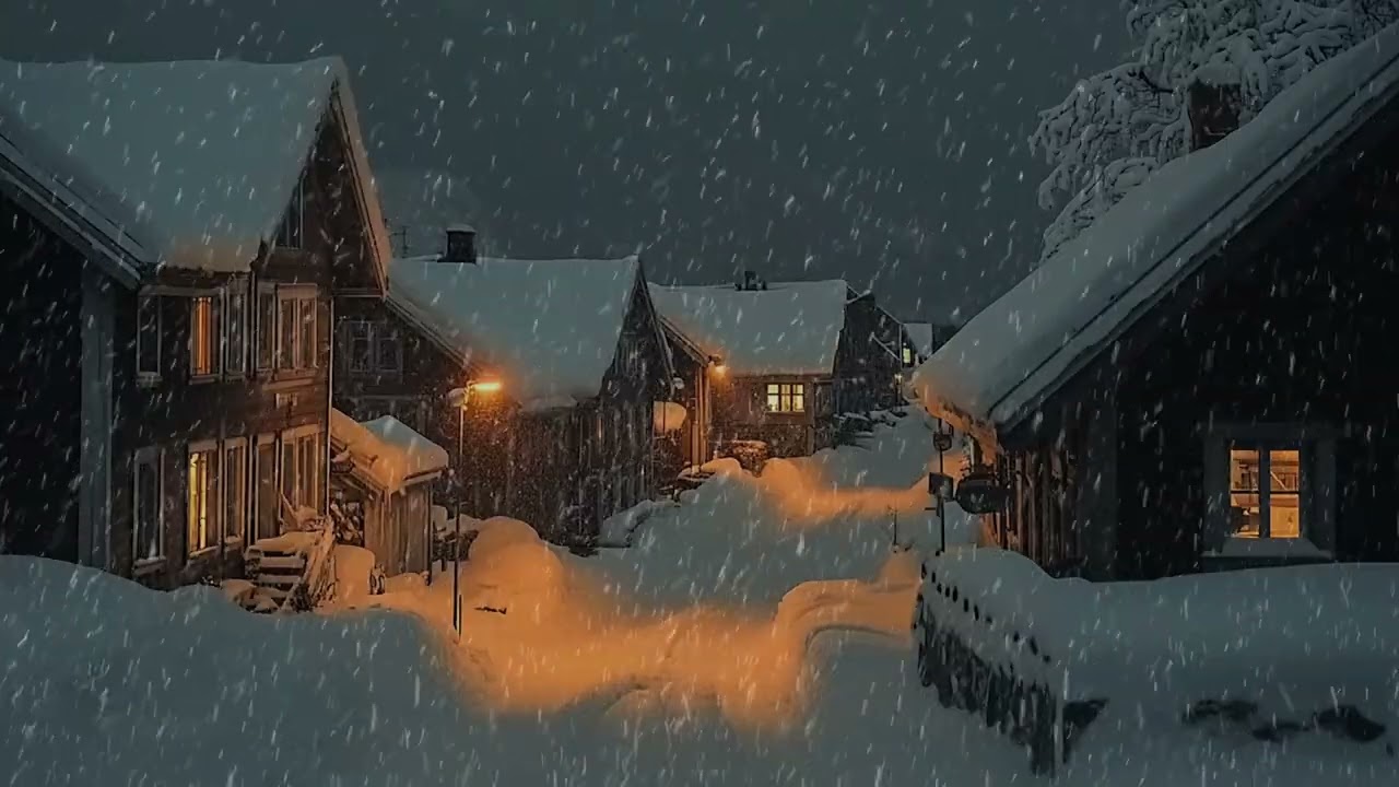 Silent Streets of a Snowy Town at Dawn | Calm Winter Ambience