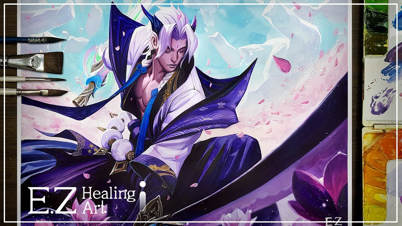 [이지힐링아트] League Of Legends Spirit Blossom yone 롤 영혼의꽃  요네 일러스트 그리기 /수채화 손그림