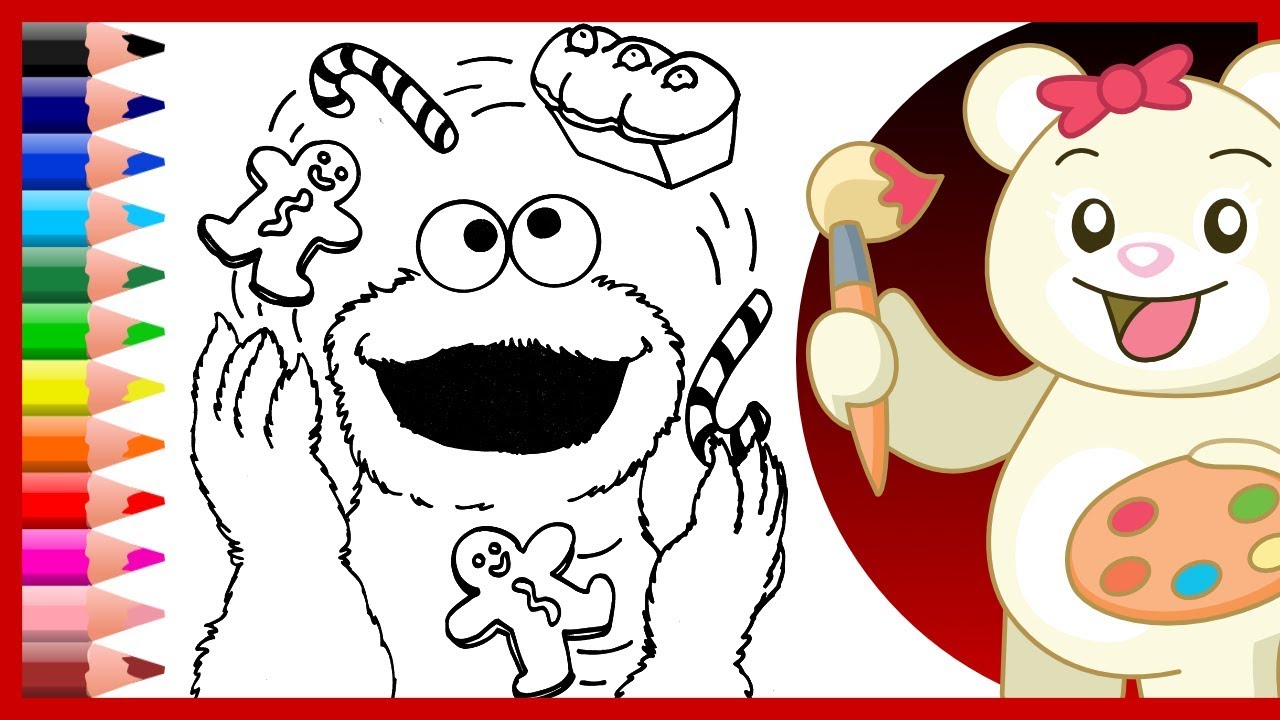 Cookie Monster Christmas Cookies | Sesame Street Holiday Coloring - Kids Learn Colors