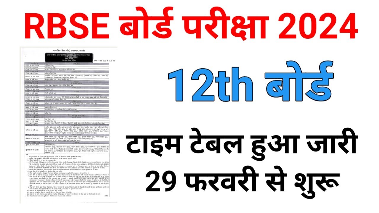 RBSE 12th time table 2024,RBSE बोर्ड परीक्षा टाईमटेबल जारी ,rbse 12th time table 2024