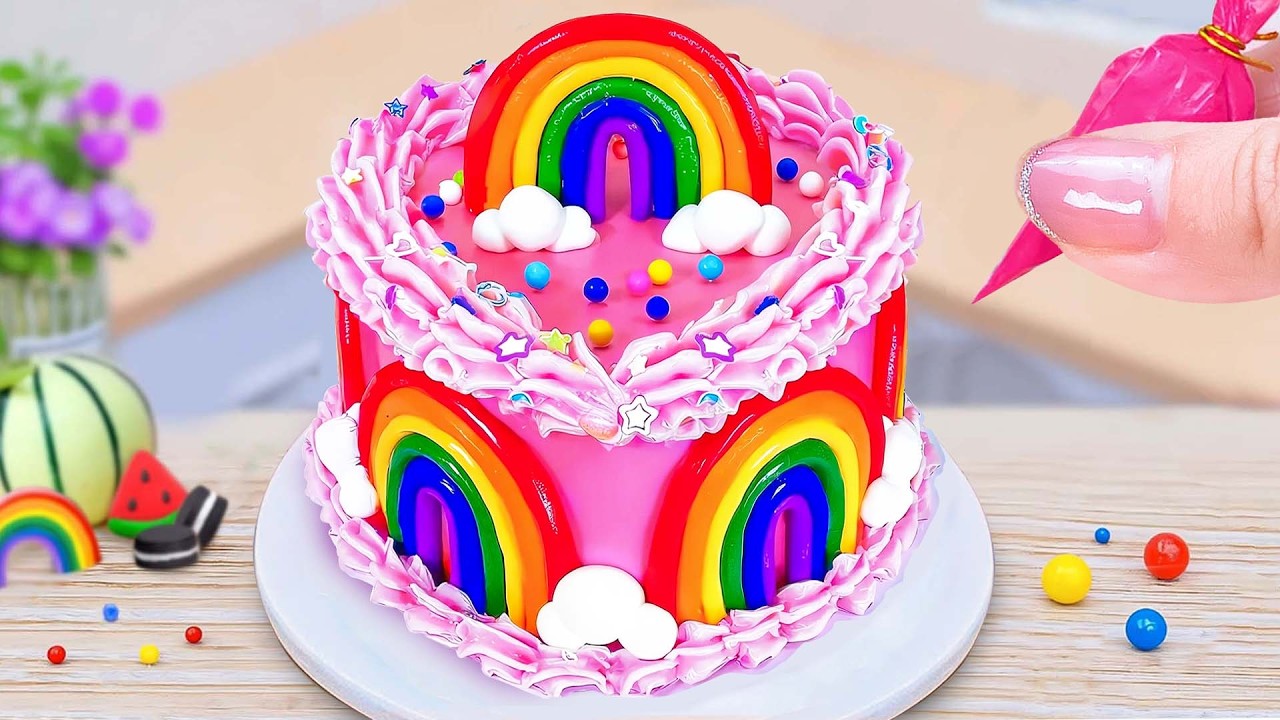 🌈Рецепты миниатюрных радужных тортов🌈 Расслабляющее ASMR-украшение тортов