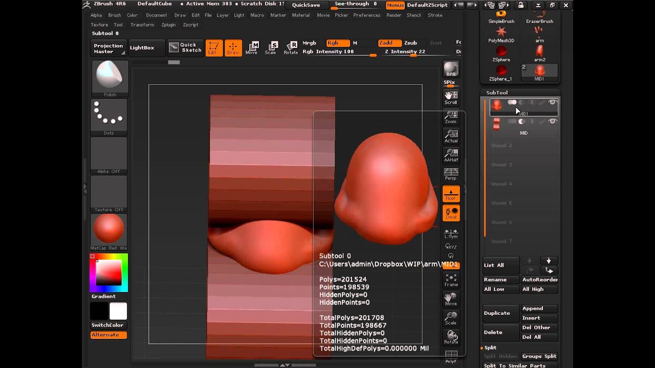 Zbrush 4R6 DynaMesh Subtracting Meshes from subtool placement)