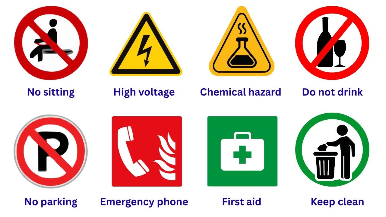 50 Common Safety Signs/Names of Safety Signs in English