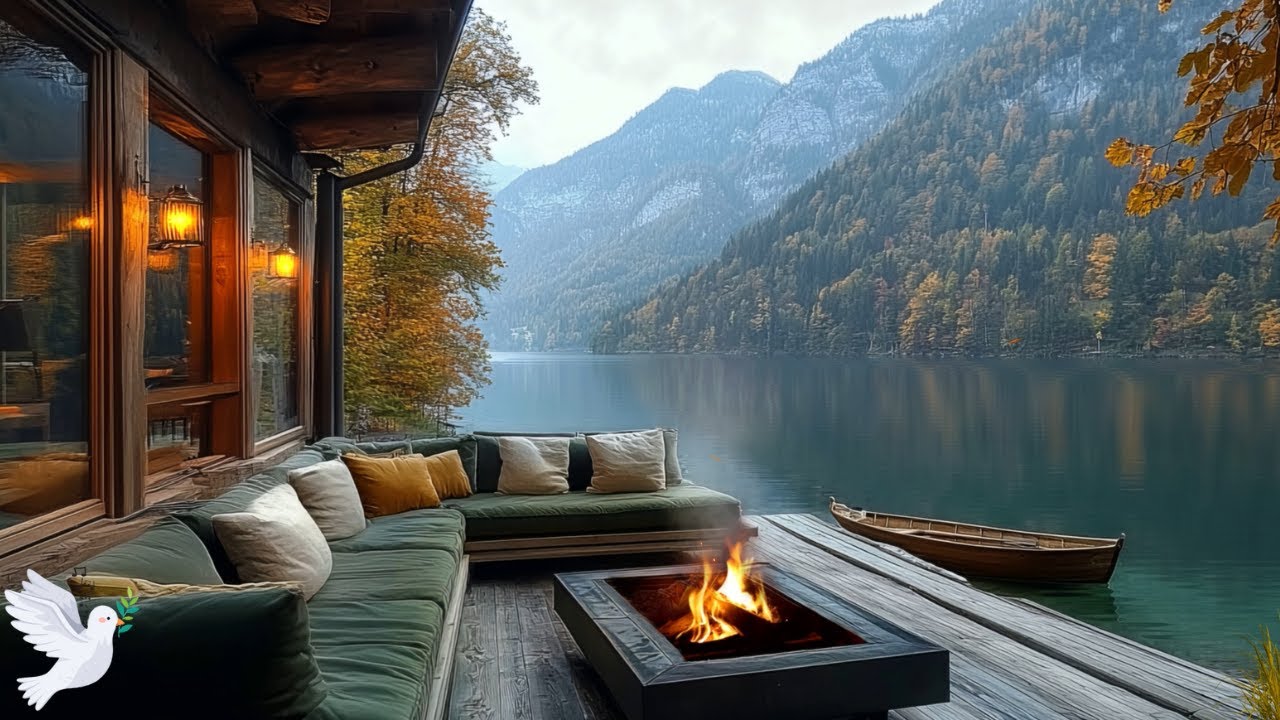 🍂 Relaxing Music at Autumn Ambience & Crackling Fireplace Sound 🍂