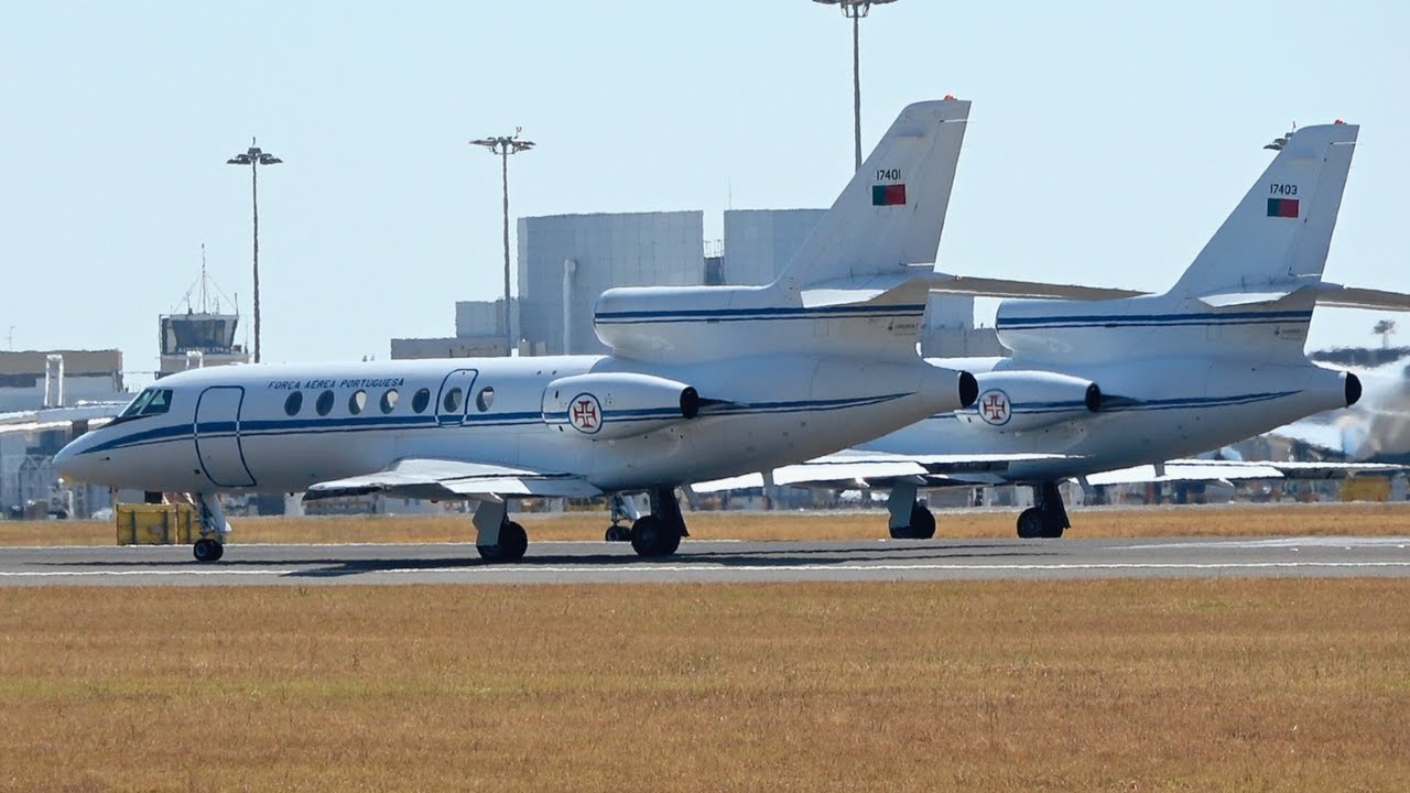 Military Precision: 2 Falcon 50s Take Off in Sequence from Lisbon Airport