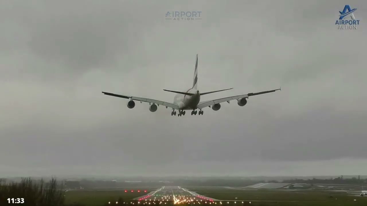 Airbus A380 BRUTAL Landing ⚠️ Windy Birmingham Airport ✈️