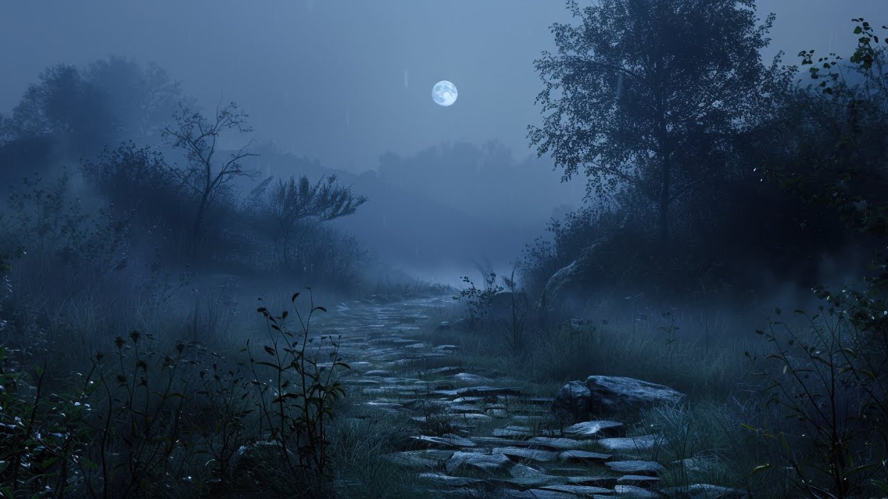 Night Ambience for Reading & Study – Misty Moonlit Path