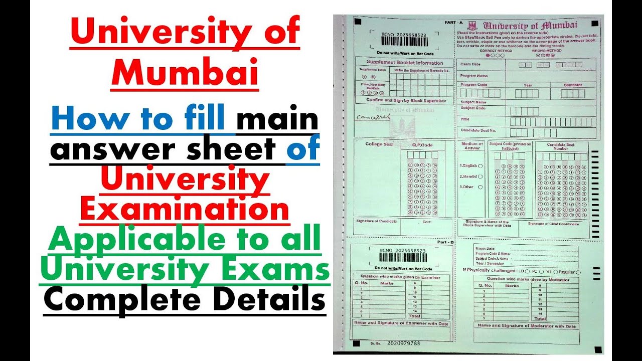 How to fill the Main Answer sheet | Supplement | Supervisor Report | Mumbai University | Part 1