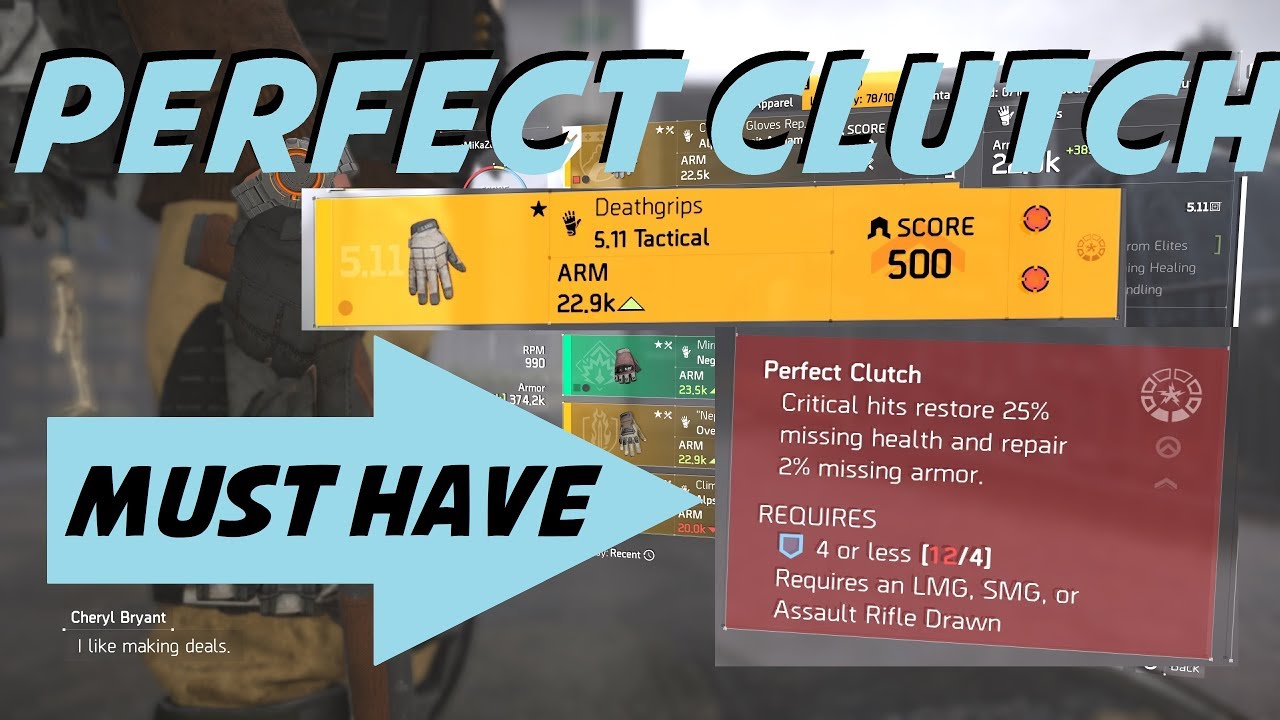 The Division 2 | TU6 Deathgrips | Perfect Clutch | Dark Zone NAMED Gloves