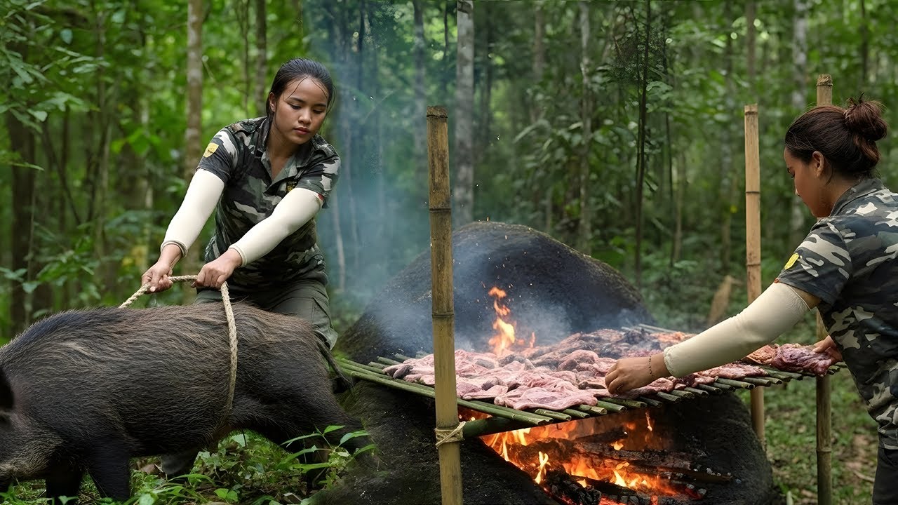 200 Days of Jungle Survival | Trapping Wild Boars & Cooking Dried Meat with Triệu Thị Hoa