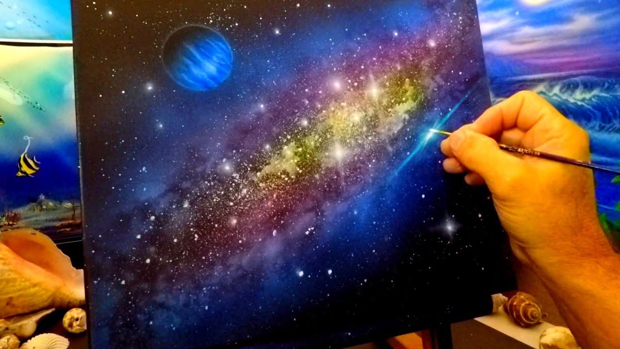 ENCOUNTER..... ACRYLIC GALAXY SPACE ART PAINTING WITH STARS AND A PLANET