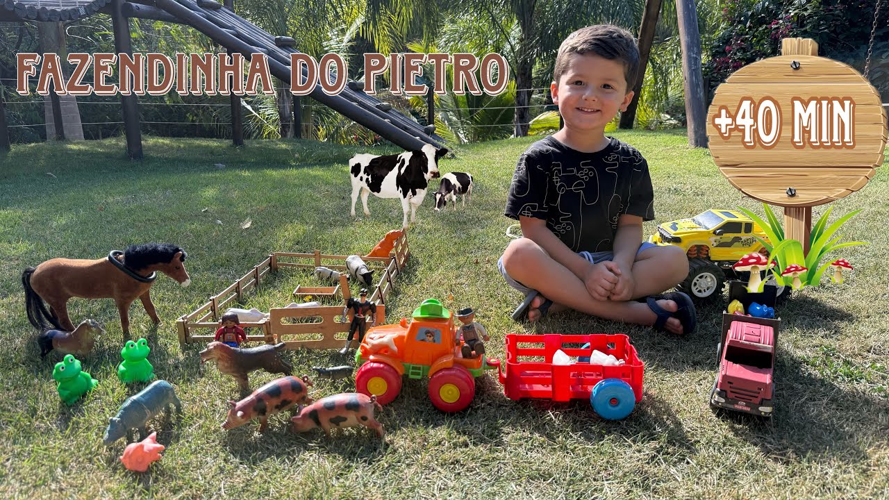 Fazendinha do Pietro  | Animais na Lama Cavalo Vaca Boi Tigre Caminhão Trator | Toy Cow Horse