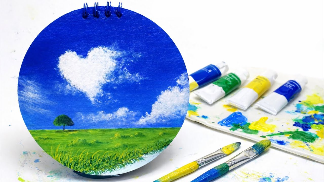 Easy Acrylic Painting 🌿 Heart Cloud Sky | Satisfying Mini Landscape Tutorial