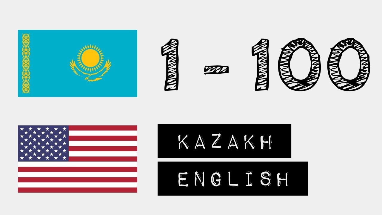 Numbers from 1 to 100 in Kazakh and English (native speakers)