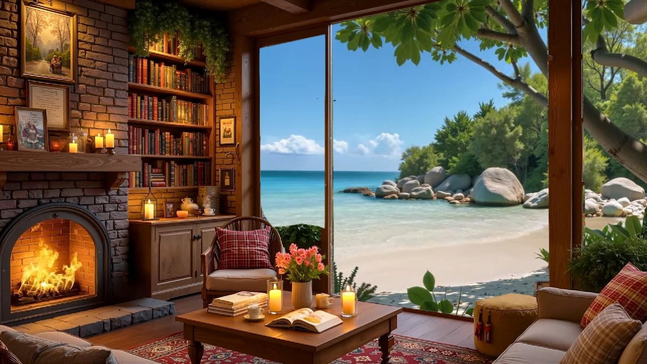 Tranquil Seaside Cafe Jazz Escape with Hammock | Gentle Jazz Melody & Ocean View For Deep Relaxation