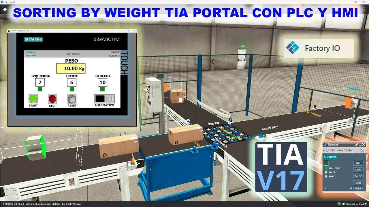 TIA PORTAL: Sorting by Weight Factory IO || Simulación en HMI Y PLC S7 1200