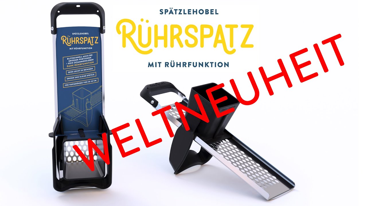 Rührspatz der Spätzlehobel, Knöpflehobel mit patentierter Rührfunktion.