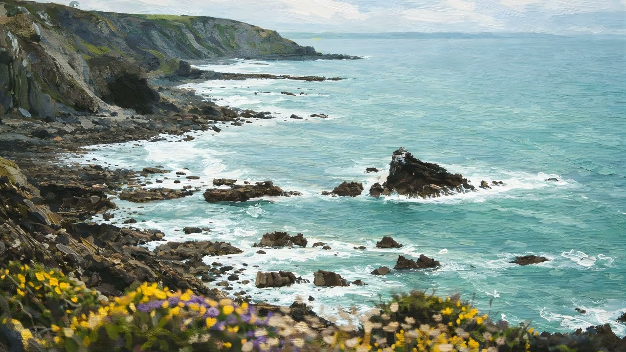 Coastal Cliff Art | 4K Ambient Oil Painting for Frame TV (2 Hours)