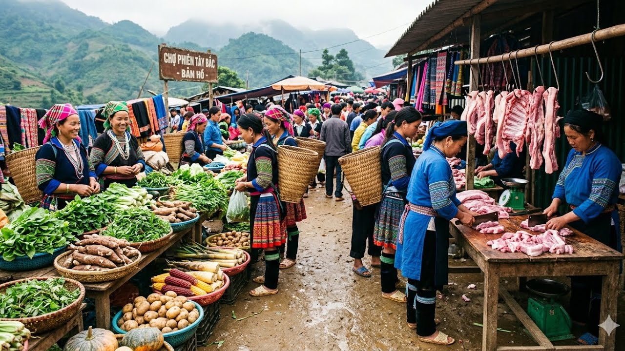 Lao Cai Highland Tet Maket,The Hmong Sin Cheng, In Lao Cai Province Vietnam.