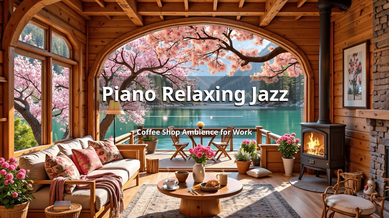 NO ADS | Outdoor Coffee Shop Jazz 🌸 Springtime Street & Piano Jazz Music for Work, Study, Focus