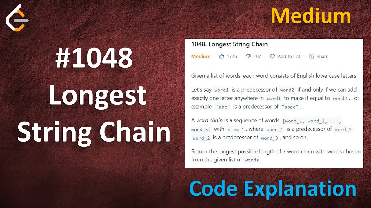 Longest String Chain | Live Coding with Explanation | Leetcode - 1048