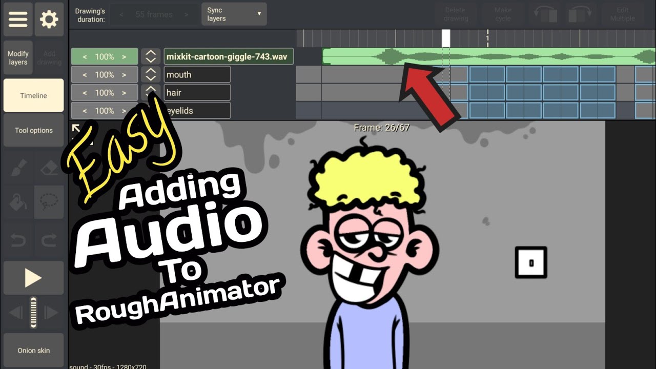 How to add audio to rough animator android