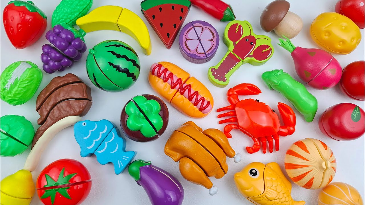 Cutting plastic and Vegetable Banana, Durian, Dragon fruits, Satisfying Video Squishy ASMR