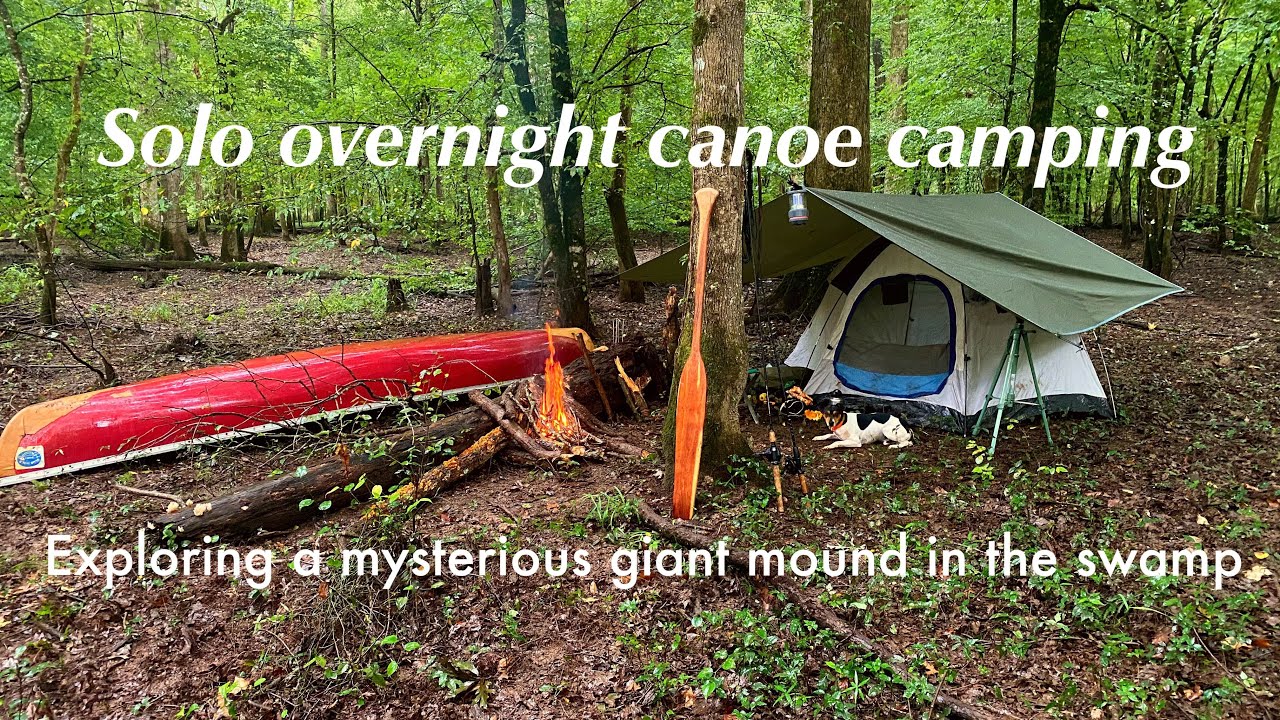 Overnight in the canoe, exploring a giant mound in the swamp and finding mushrooms