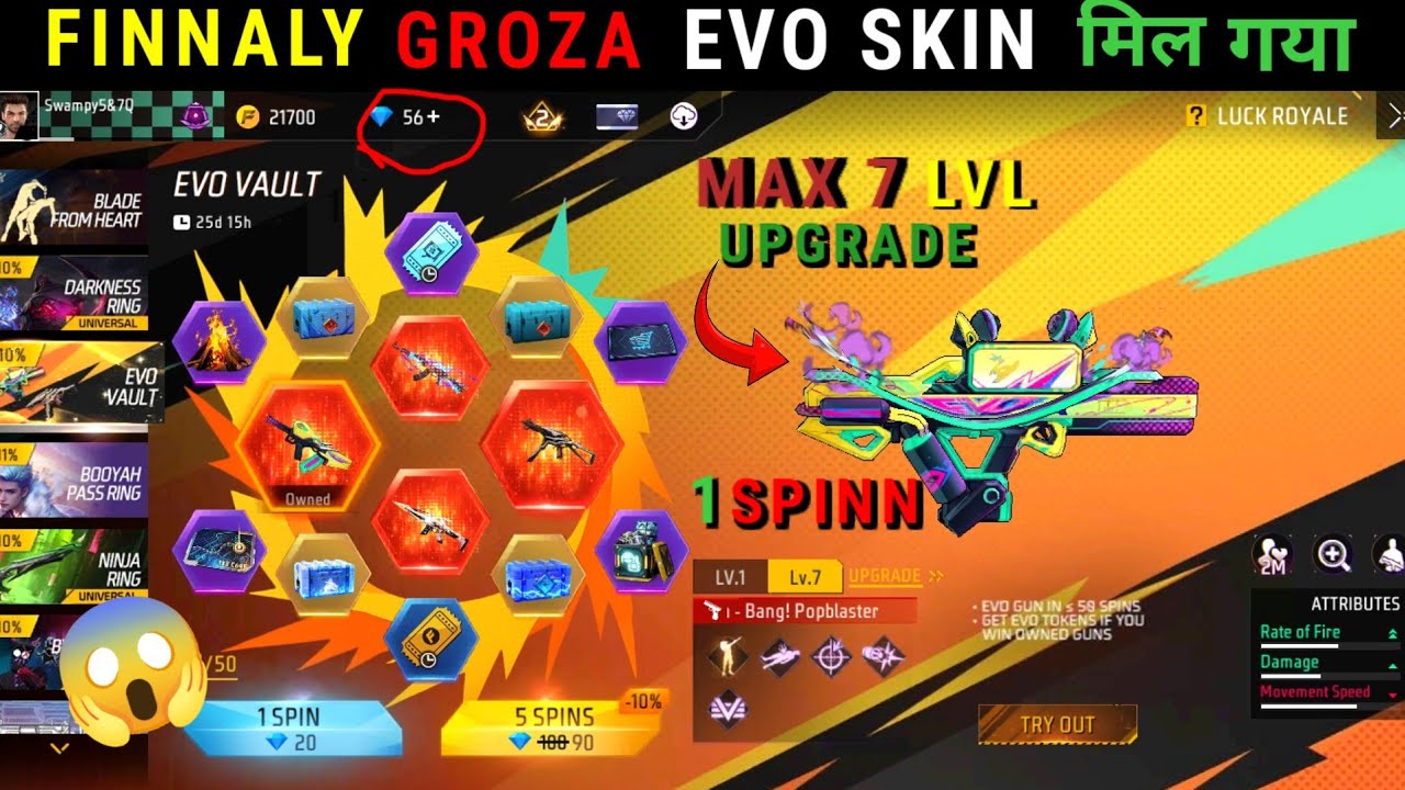 FINNALY GROZA EVO SKIN MILGAYA 😱| TOTAL 1000 DIAMOND LAGGAYA 💎| EVO SKIN| FREE FIRE MAX