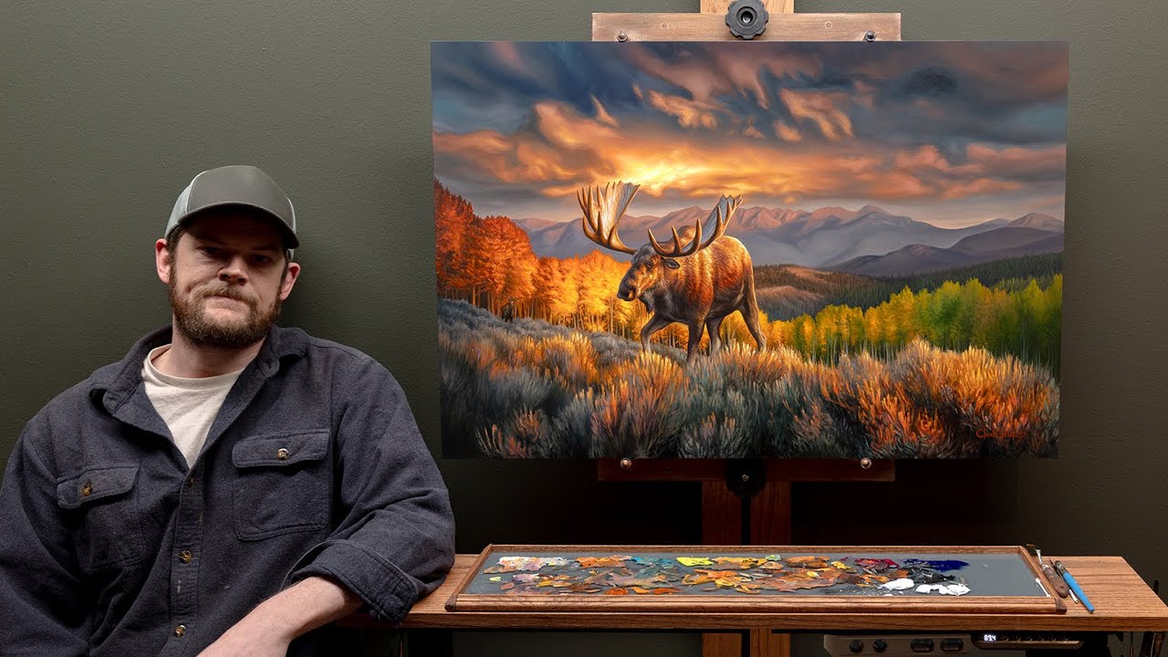 Bull Moose in Autumn, Oil on Panel