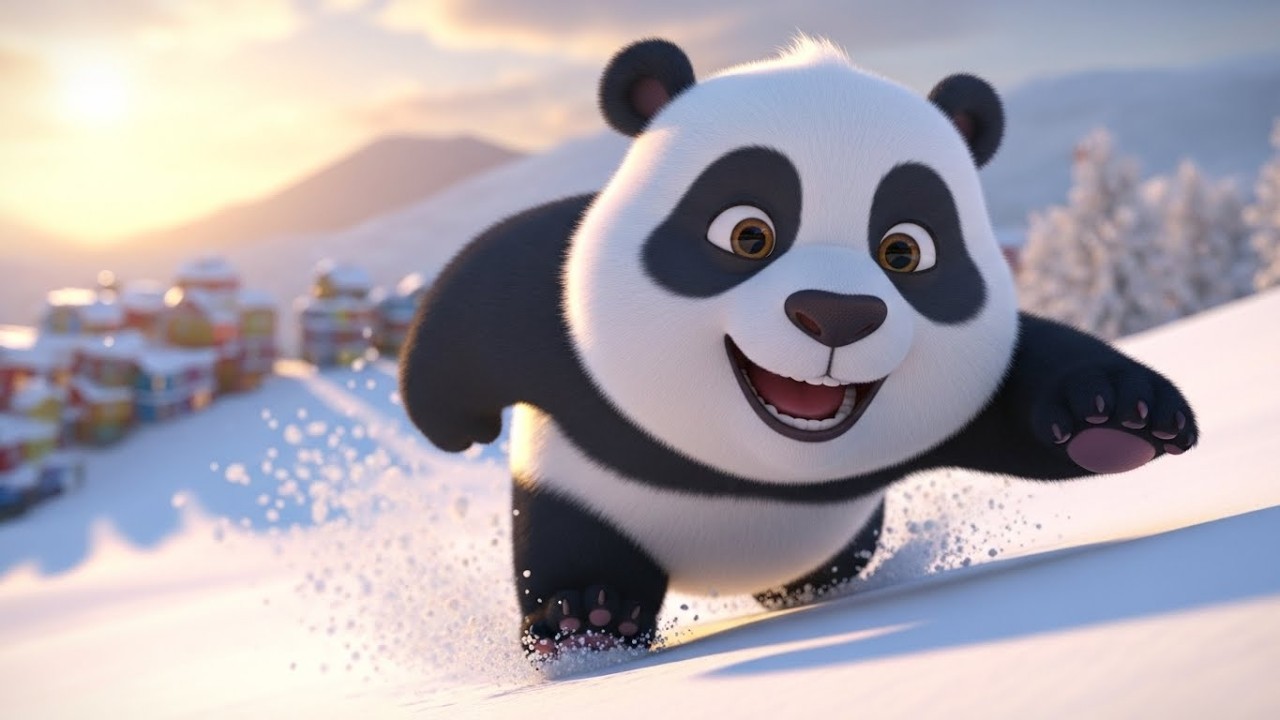 Скользкая снежная горка панды 🐼❄️😆 | Мультфильм для детей и весёлые зимние забавы