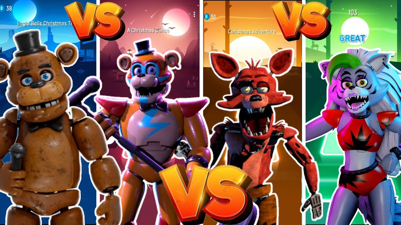 FNAF - Freddy vs Glamrock Freddy vs Foxy vs Roxanne woif  |Tiles Hop-EDM Rush