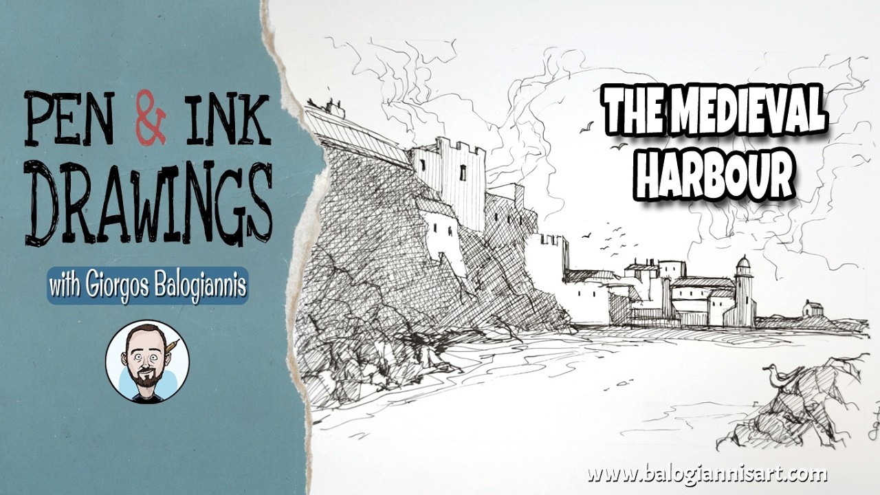 The Medieval Harbour Ink Drawing – Speed Art Tutorial