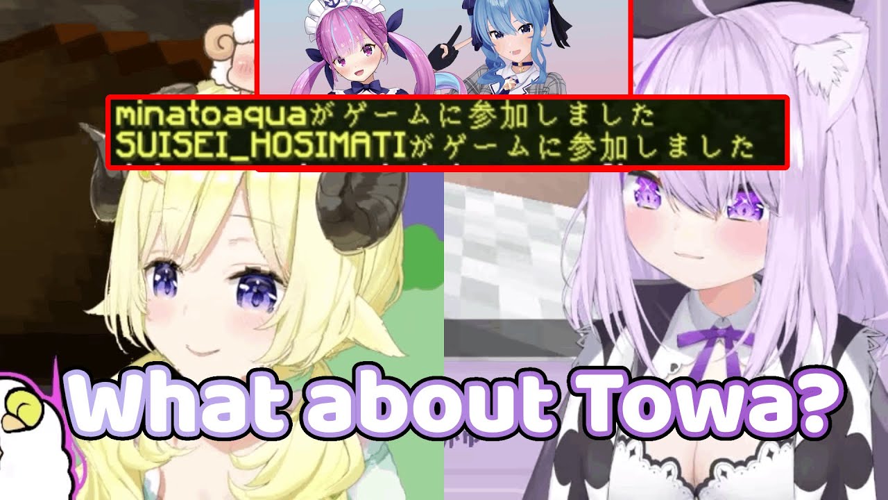 Watame and Okayu worried Towa would see Aqua and Suisei in Minecraft 【Hololive/ENG Sub】