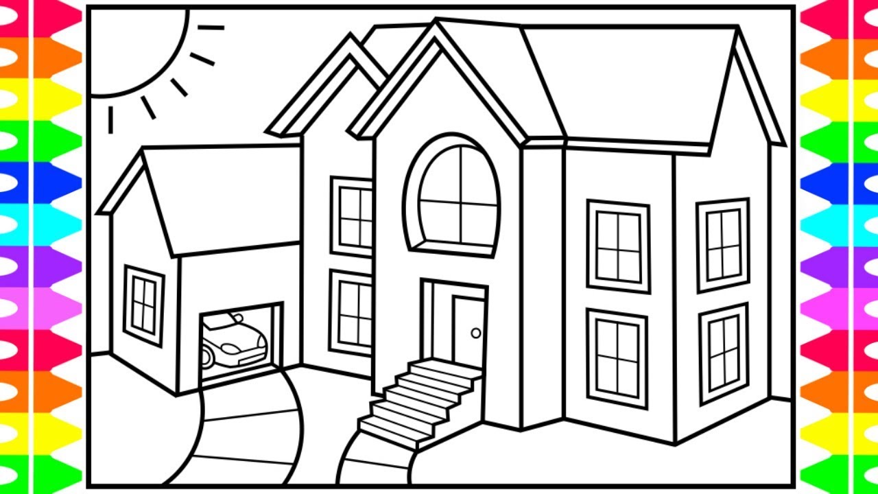How to Draw a House for Kids 💚💙💜 House Drawing for Kids | House Coloring Pages for Kids