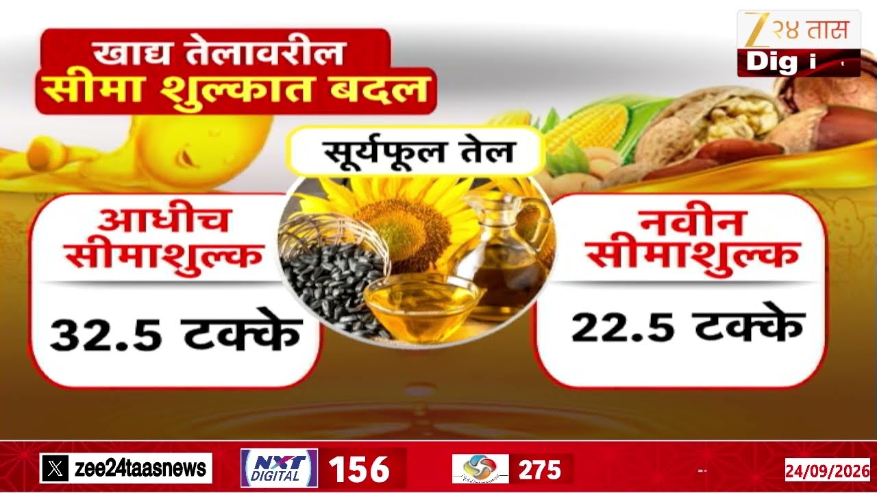 Food Oil Rate Update | खाद्य तेलावरील मूलभूत सीमा शुल्कात बदल | Zee24Taas