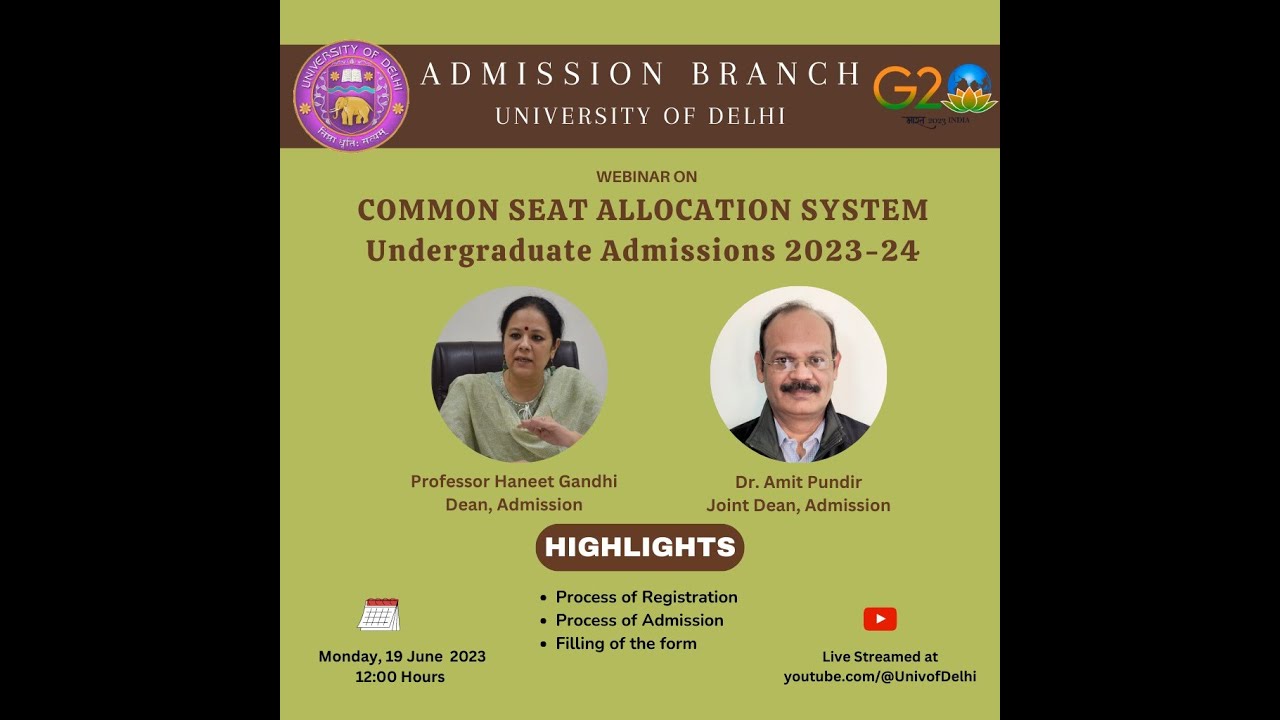 Webinar on Admission to University of Delhi (June 19, 2023)