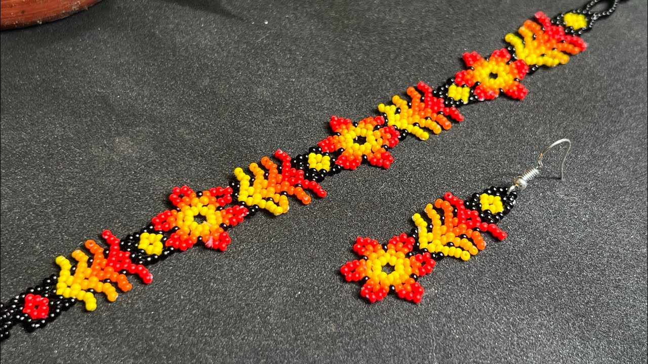 PULSERA / ARETES ESTILO HUICHOL PASO A PASO / HUICHOL STYLE WOVEN BRACELET / EARRINGS STEP BY STEP