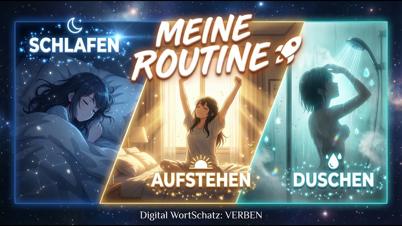 SCHLAFEN, AUFSTEHEN, DUSCHEN 🚀 | Digital WortSchatz: VERBEN (A1)