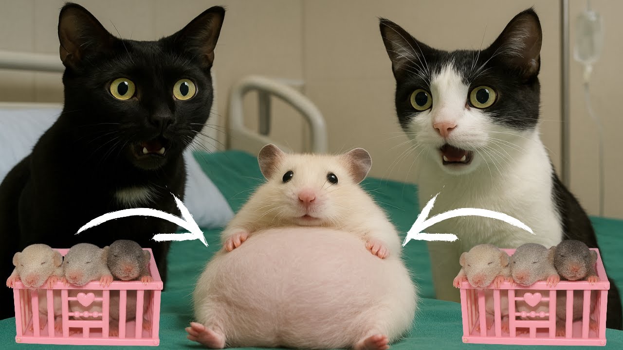 ¡MAMÁ HÁMSTER EMBARAZADA tiene MUCHOS hámsters bebés! 😱🐹 ¿Cómo reaccionan los gatos?